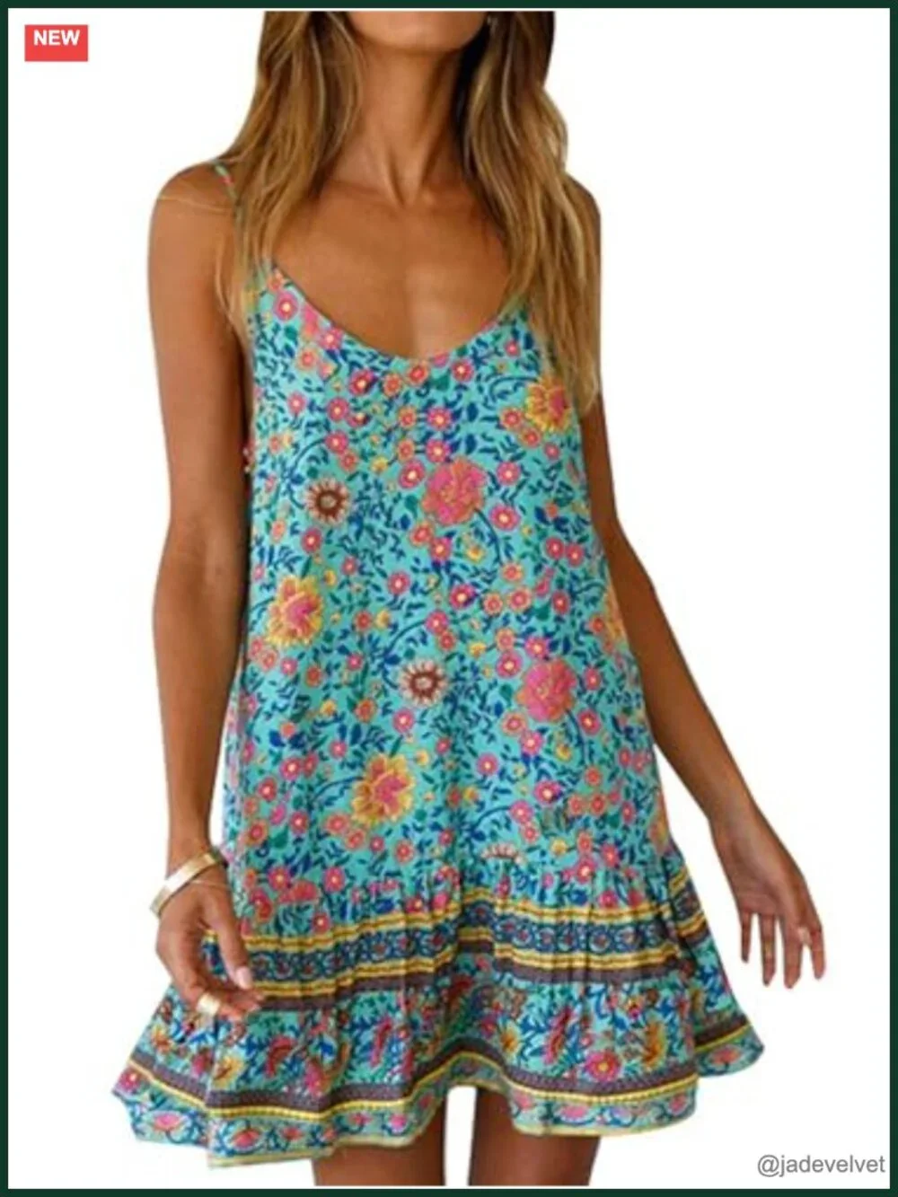 Boho Floral Print Sleeveless Mini Dress with Pockets